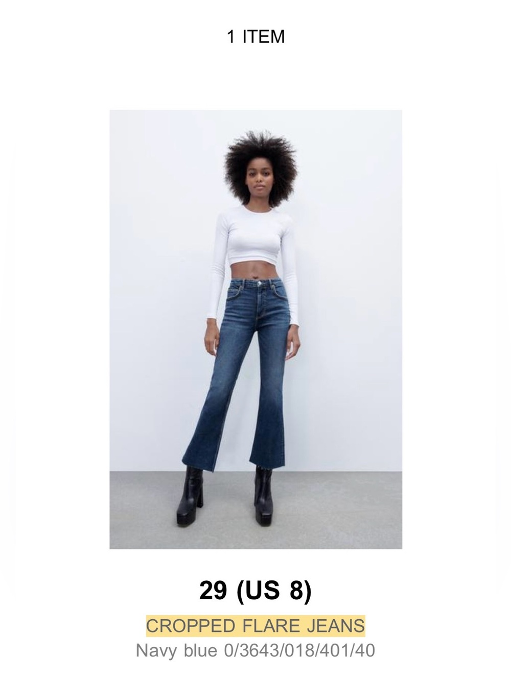 Zara Navy Blue Cropped Flare Jeans